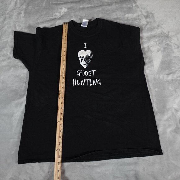 Vintage I Love Ghost Hunting T Shirt Mens XL Heart Skull Grunge Faded Black Y2K - Picture 8 of 8